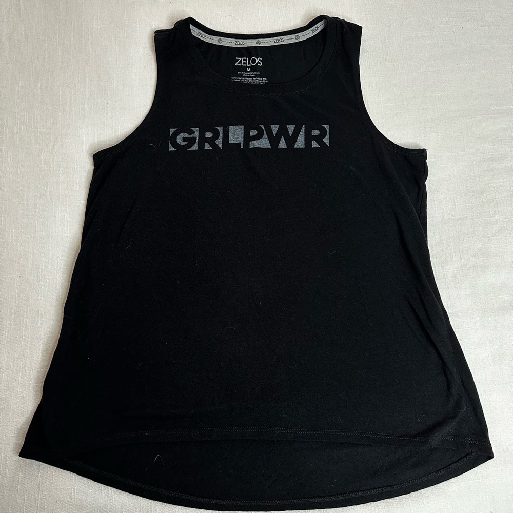 Zelos black sleeveless girl power tee shirt